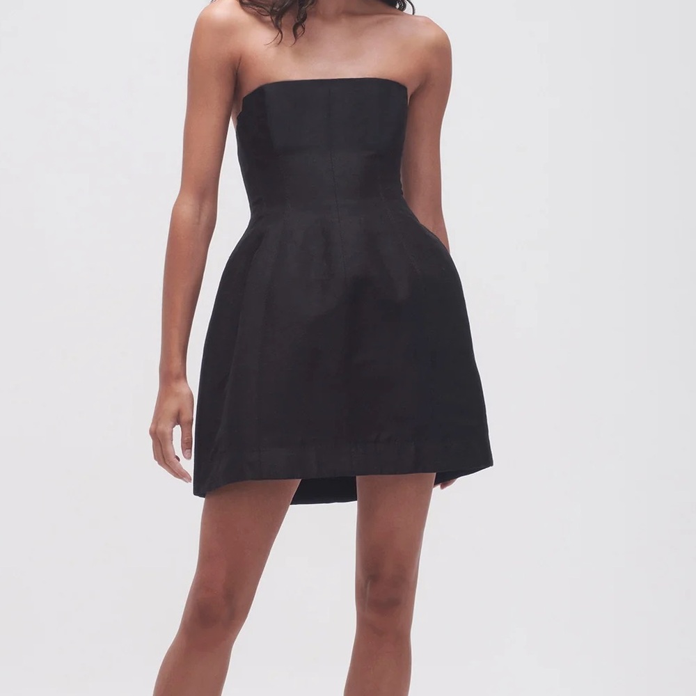 Aje Baret Strapless Black Mini Fit N Flare Dress